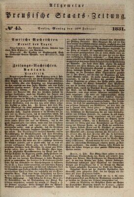 Allgemeine preußische Staats-Zeitung Montag 14. Februar 1831