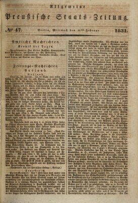 Allgemeine preußische Staats-Zeitung Mittwoch 16. Februar 1831