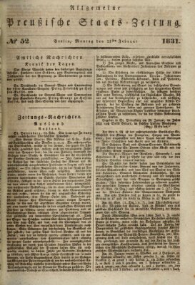 Allgemeine preußische Staats-Zeitung Montag 21. Februar 1831