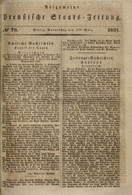 Allgemeine preußische Staats-Zeitung Donnerstag 17. März 1831