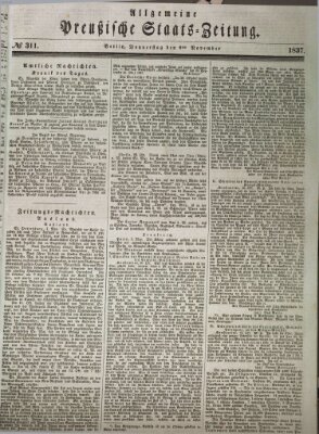 Allgemeine preußische Staats-Zeitung Donnerstag 9. November 1837