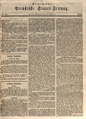 Allgemeine preußische Staats-Zeitung Mittwoch 9. Februar 1842