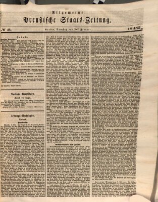 Allgemeine preußische Staats-Zeitung Dienstag 15. Februar 1842