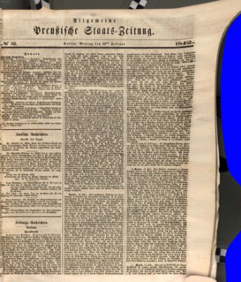 Allgemeine preußische Staats-Zeitung Montag 21. Februar 1842