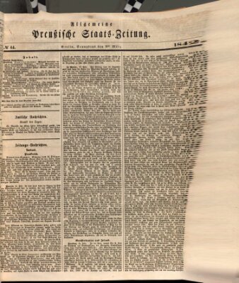 Allgemeine preußische Staats-Zeitung Samstag 5. März 1842