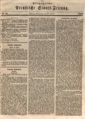 Allgemeine preußische Staats-Zeitung Sonntag 3. April 1842