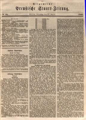 Allgemeine preußische Staats-Zeitung Dienstag 5. April 1842