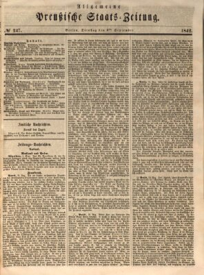 Allgemeine preußische Staats-Zeitung Dienstag 6. September 1842