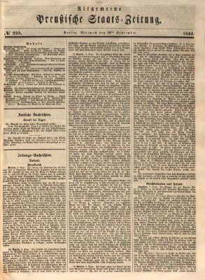 Allgemeine preußische Staats-Zeitung Mittwoch 14. September 1842