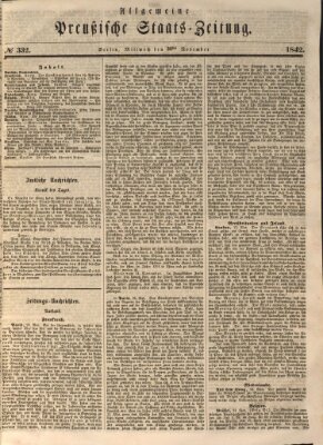 Allgemeine preußische Staats-Zeitung Mittwoch 30. November 1842