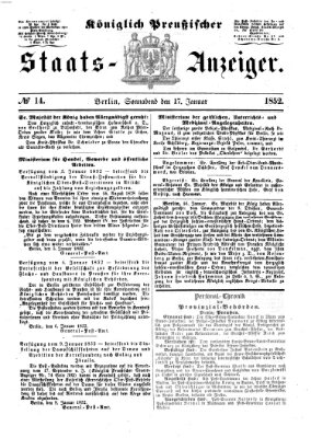 Königlich Preußischer Staats-Anzeiger (Allgemeine preußische Staats-Zeitung) Samstag 17. Januar 1852