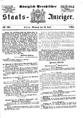 Königlich Preußischer Staats-Anzeiger (Allgemeine preußische Staats-Zeitung) Mittwoch 28. April 1852