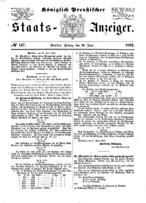 Königlich Preußischer Staats-Anzeiger (Allgemeine preußische Staats-Zeitung) Freitag 25. Juni 1852