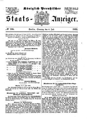 Königlich Preußischer Staats-Anzeiger (Allgemeine preußische Staats-Zeitung) Sonntag 4. Juli 1852