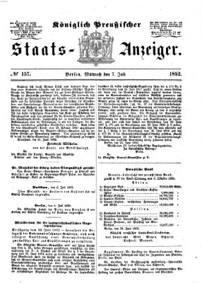 Königlich Preußischer Staats-Anzeiger (Allgemeine preußische Staats-Zeitung) Mittwoch 7. Juli 1852