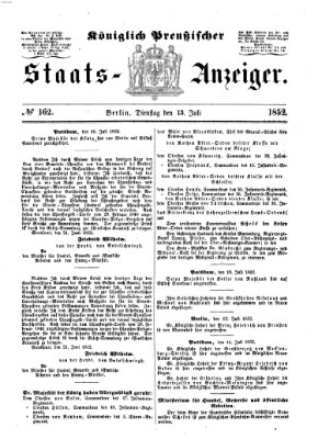 Königlich Preußischer Staats-Anzeiger (Allgemeine preußische Staats-Zeitung) Dienstag 13. Juli 1852