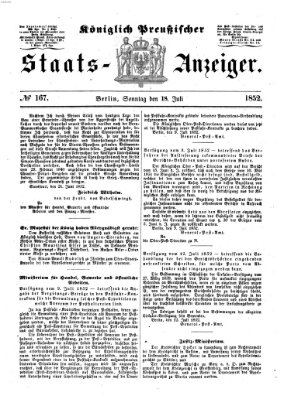 Königlich Preußischer Staats-Anzeiger (Allgemeine preußische Staats-Zeitung) Sonntag 18. Juli 1852