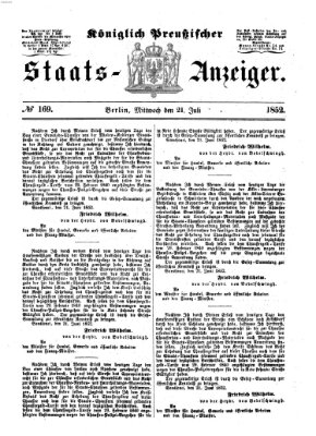 Königlich Preußischer Staats-Anzeiger (Allgemeine preußische Staats-Zeitung) Mittwoch 21. Juli 1852