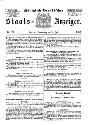 Königlich Preußischer Staats-Anzeiger (Allgemeine preußische Staats-Zeitung) Donnerstag 22. Juli 1852