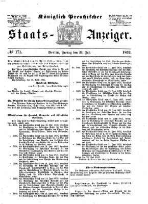 Königlich Preußischer Staats-Anzeiger (Allgemeine preußische Staats-Zeitung) Freitag 23. Juli 1852