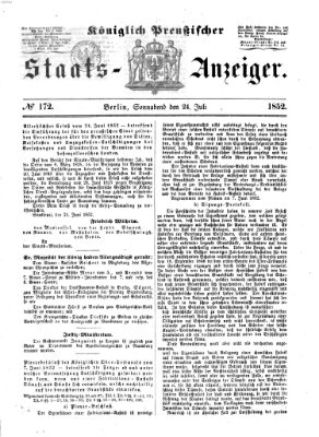 Königlich Preußischer Staats-Anzeiger (Allgemeine preußische Staats-Zeitung) Samstag 24. Juli 1852