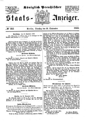 Königlich Preußischer Staats-Anzeiger (Allgemeine preußische Staats-Zeitung) Dienstag 21. September 1852