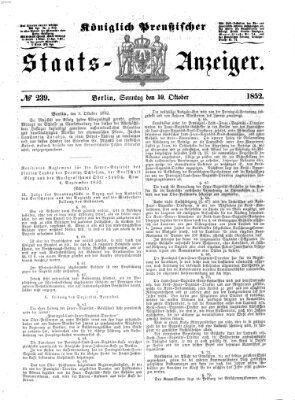 Königlich Preußischer Staats-Anzeiger (Allgemeine preußische Staats-Zeitung) Sonntag 10. Oktober 1852