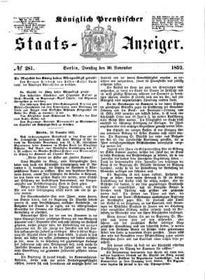 Königlich Preußischer Staats-Anzeiger (Allgemeine preußische Staats-Zeitung) Dienstag 30. November 1852