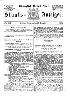 Königlich Preußischer Staats-Anzeiger (Allgemeine preußische Staats-Zeitung) Donnerstag 23. Dezember 1852