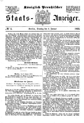 Königlich Preußischer Staats-Anzeiger (Allgemeine preußische Staats-Zeitung) Dienstag 4. Januar 1853