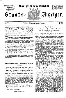 Königlich Preußischer Staats-Anzeiger (Allgemeine preußische Staats-Zeitung) Sonntag 9. Januar 1853