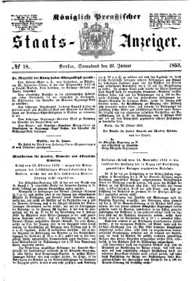 Königlich Preußischer Staats-Anzeiger (Allgemeine preußische Staats-Zeitung) Samstag 22. Januar 1853