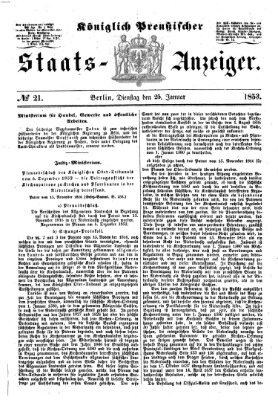 Königlich Preußischer Staats-Anzeiger (Allgemeine preußische Staats-Zeitung) Dienstag 25. Januar 1853