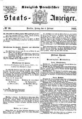 Königlich Preußischer Staats-Anzeiger (Allgemeine preußische Staats-Zeitung) Freitag 4. Februar 1853