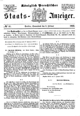 Königlich Preußischer Staats-Anzeiger (Allgemeine preußische Staats-Zeitung) Samstag 5. Februar 1853