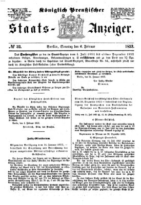 Königlich Preußischer Staats-Anzeiger (Allgemeine preußische Staats-Zeitung) Sonntag 6. Februar 1853