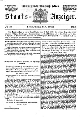 Königlich Preußischer Staats-Anzeiger (Allgemeine preußische Staats-Zeitung) Dienstag 8. Februar 1853