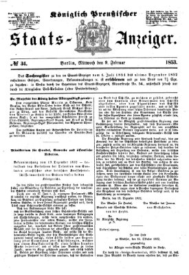 Königlich Preußischer Staats-Anzeiger (Allgemeine preußische Staats-Zeitung) Mittwoch 9. Februar 1853