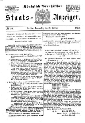 Königlich Preußischer Staats-Anzeiger (Allgemeine preußische Staats-Zeitung) Donnerstag 10. Februar 1853