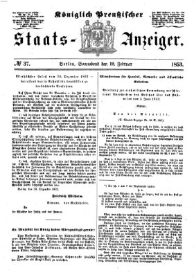 Königlich Preußischer Staats-Anzeiger (Allgemeine preußische Staats-Zeitung) Samstag 12. Februar 1853