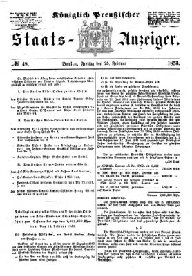 Königlich Preußischer Staats-Anzeiger (Allgemeine preußische Staats-Zeitung) Freitag 25. Februar 1853