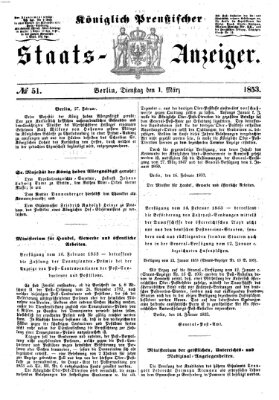 Königlich Preußischer Staats-Anzeiger (Allgemeine preußische Staats-Zeitung) Dienstag 1. März 1853