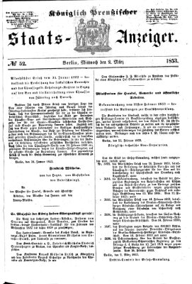 Königlich Preußischer Staats-Anzeiger (Allgemeine preußische Staats-Zeitung) Mittwoch 2. März 1853