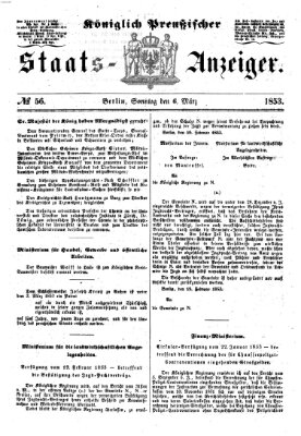 Königlich Preußischer Staats-Anzeiger (Allgemeine preußische Staats-Zeitung) Sonntag 6. März 1853