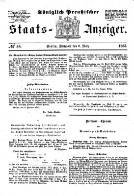 Königlich Preußischer Staats-Anzeiger (Allgemeine preußische Staats-Zeitung) Mittwoch 9. März 1853