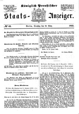 Königlich Preußischer Staats-Anzeiger (Allgemeine preußische Staats-Zeitung) Dienstag 15. März 1853