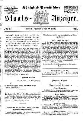 Königlich Preußischer Staats-Anzeiger (Allgemeine preußische Staats-Zeitung) Samstag 19. März 1853