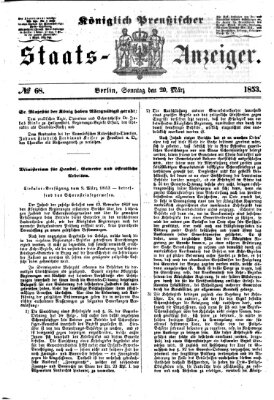 Königlich Preußischer Staats-Anzeiger (Allgemeine preußische Staats-Zeitung) Sonntag 20. März 1853