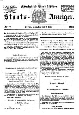 Königlich Preußischer Staats-Anzeiger (Allgemeine preußische Staats-Zeitung) Samstag 2. April 1853