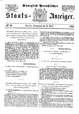 Königlich Preußischer Staats-Anzeiger (Allgemeine preußische Staats-Zeitung) Samstag 23. April 1853